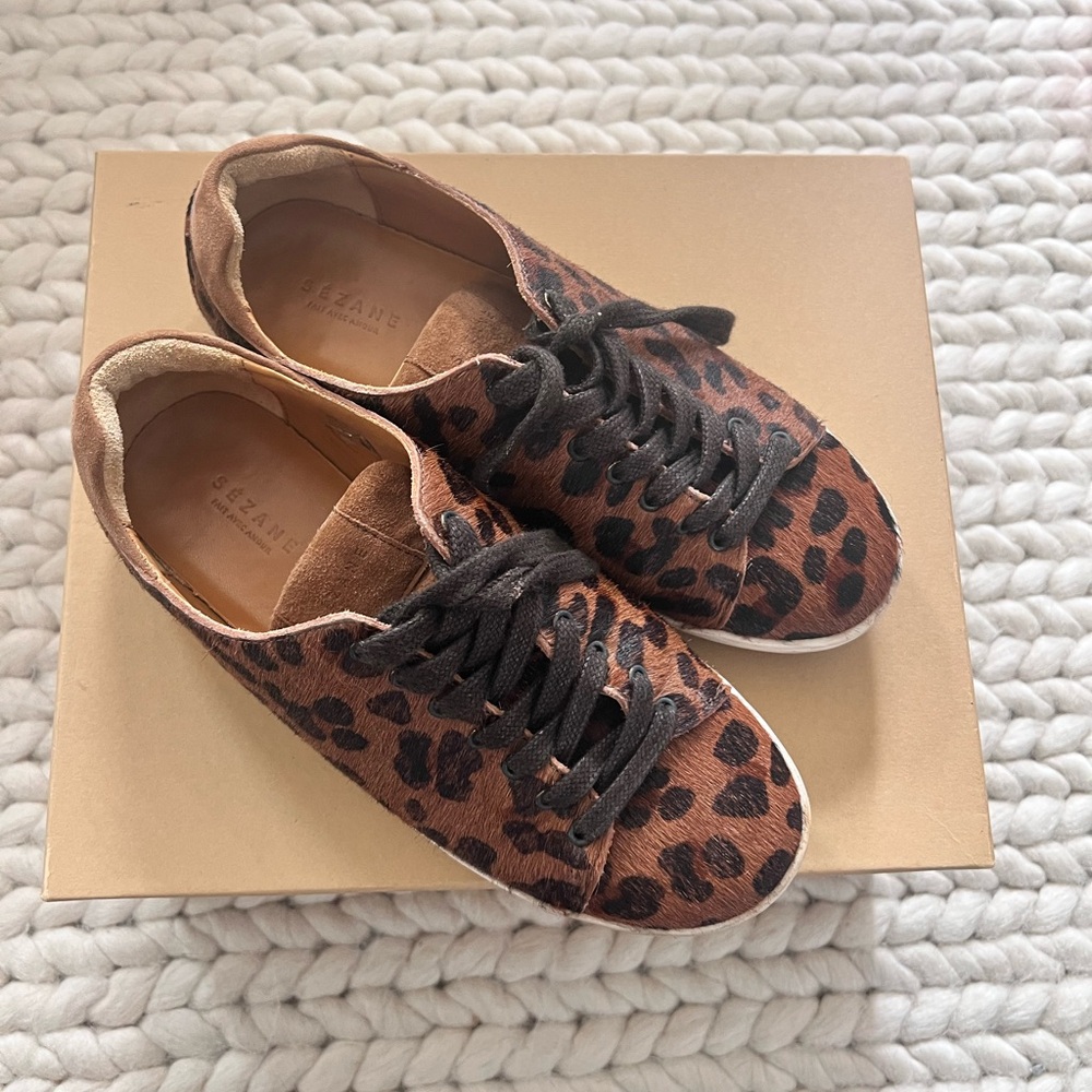 Sezane Brown and Black Leopard Sneakers